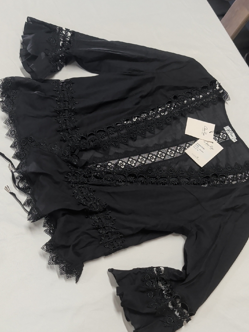 Charo Ruiz Black Lace-Trim Sheer Cover-Up Size M NWT